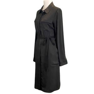 White House Black Market Roll Tab Button Sleeve Black Belted Shirt Dress Size M